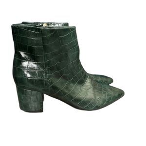 Marc Fisher Jelly3 Heeled Ankle Boots Dark Green Croc Embossed Size 8.5
